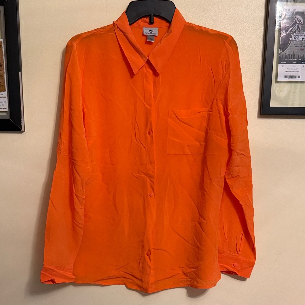 Vibrant Orange Button-Down Blouse